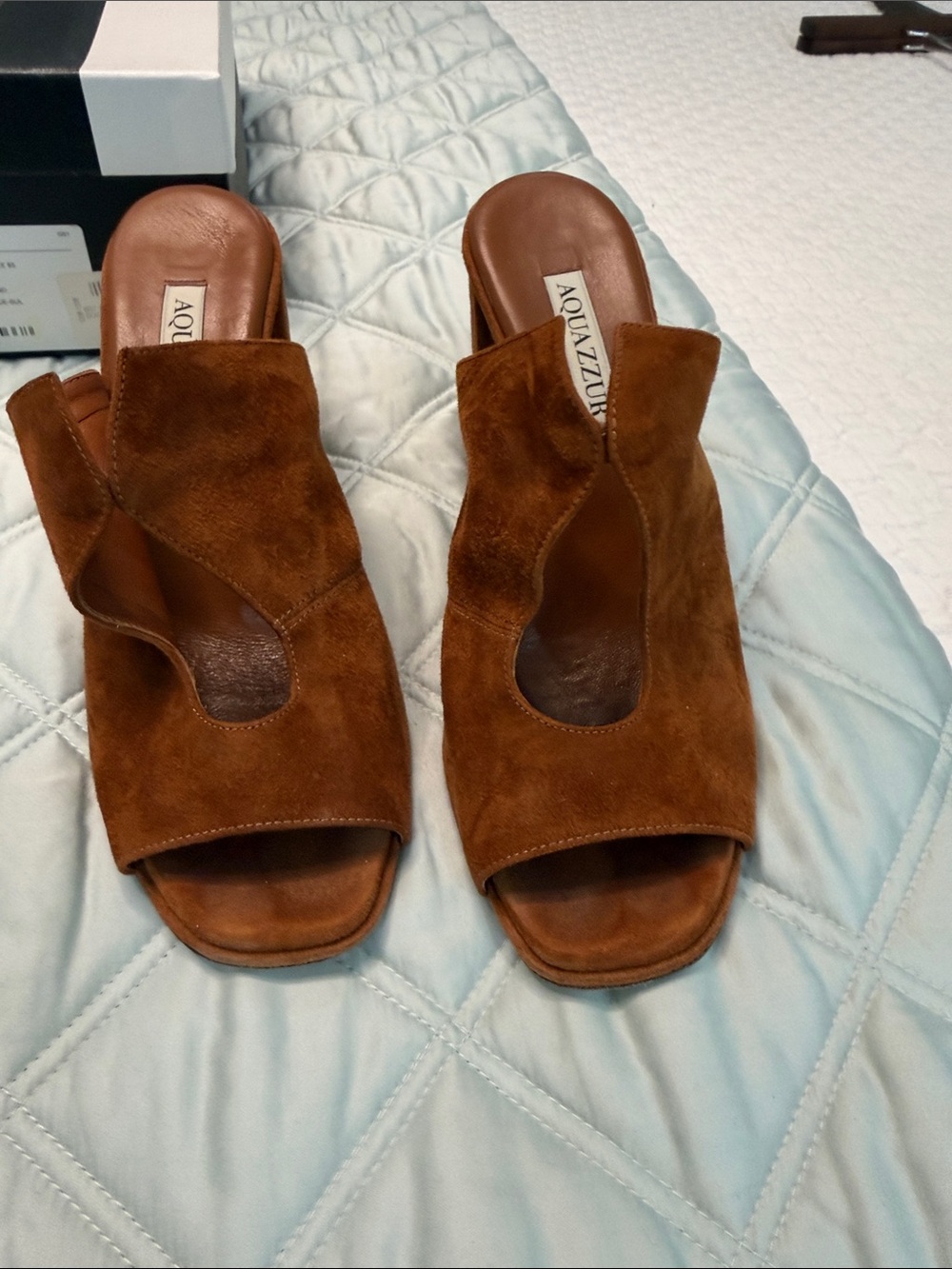 Aquazzura Brown Suede Cutout Open-Toe Slide Mules